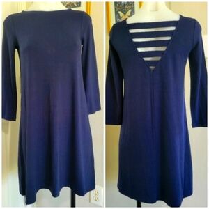 Lilly Pulitzer Ophelia Dress Navy XS NWT Stretch 3/4 Sleeve Cut Out Back
